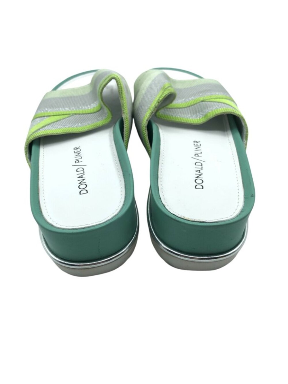 Donald Pliner Womens Slide Sandals Slip On Fabric Striped Green Gray Size 5 - Picture 4 of 5